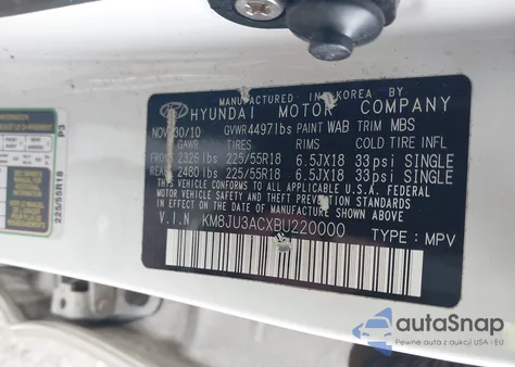 2011 Hyundai Tucson Limited z USA, uszkodzony, nr VIN KM8JU3ACXBU220000